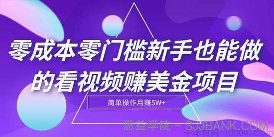 零成本零门槛新手也能做的看视频赚美金项目