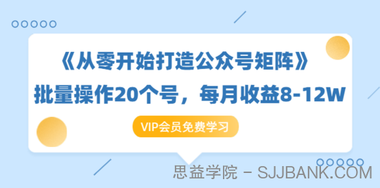 《从零开始打造公众号矩阵》批量操作20个号，每月收益大概8-12W（44节课）