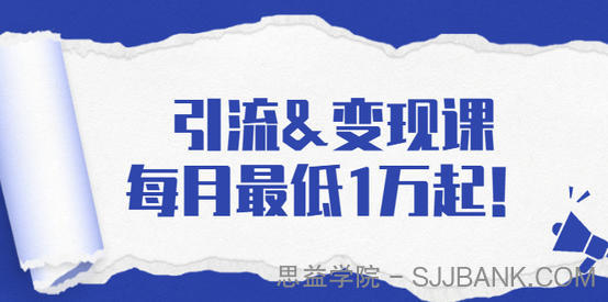 引流&变现课：分享一整套流量方法以及各个渠道收入，每月最低1万起！