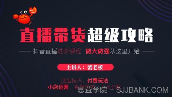 蟹老板抖音直播带货超级攻略：抖音直播带货的详细玩法，小店运营、付费投放等