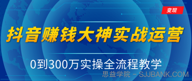 抖音赚钱大神实战运营教程，0到300万实操全流程教学，抖音独家变现模式