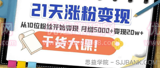 21天精准涨粉变现干货大课：从10位粉丝开始变现月增5000+变现20w+